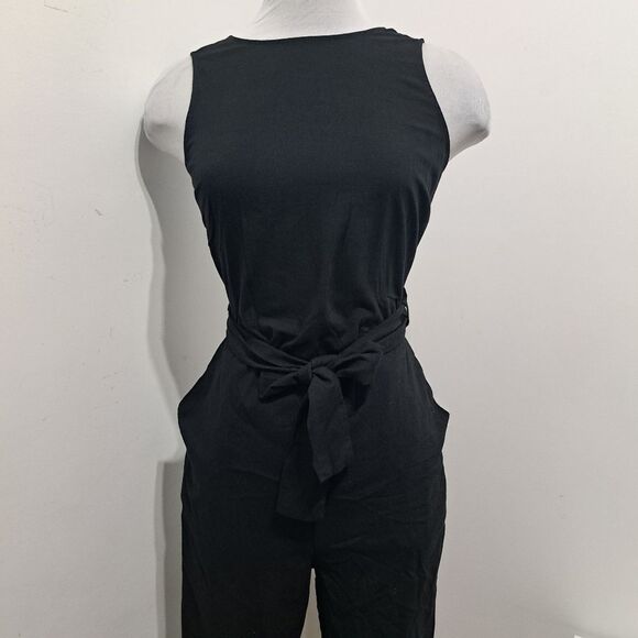 Marine Layer Tencel Blend Eloise Belted Jumpsuit Peekaboo Cutout XS Black NWT - Picture 15 of 15